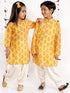 Vastramay Mustard And Cream Floral Printed Linen Siblings Set